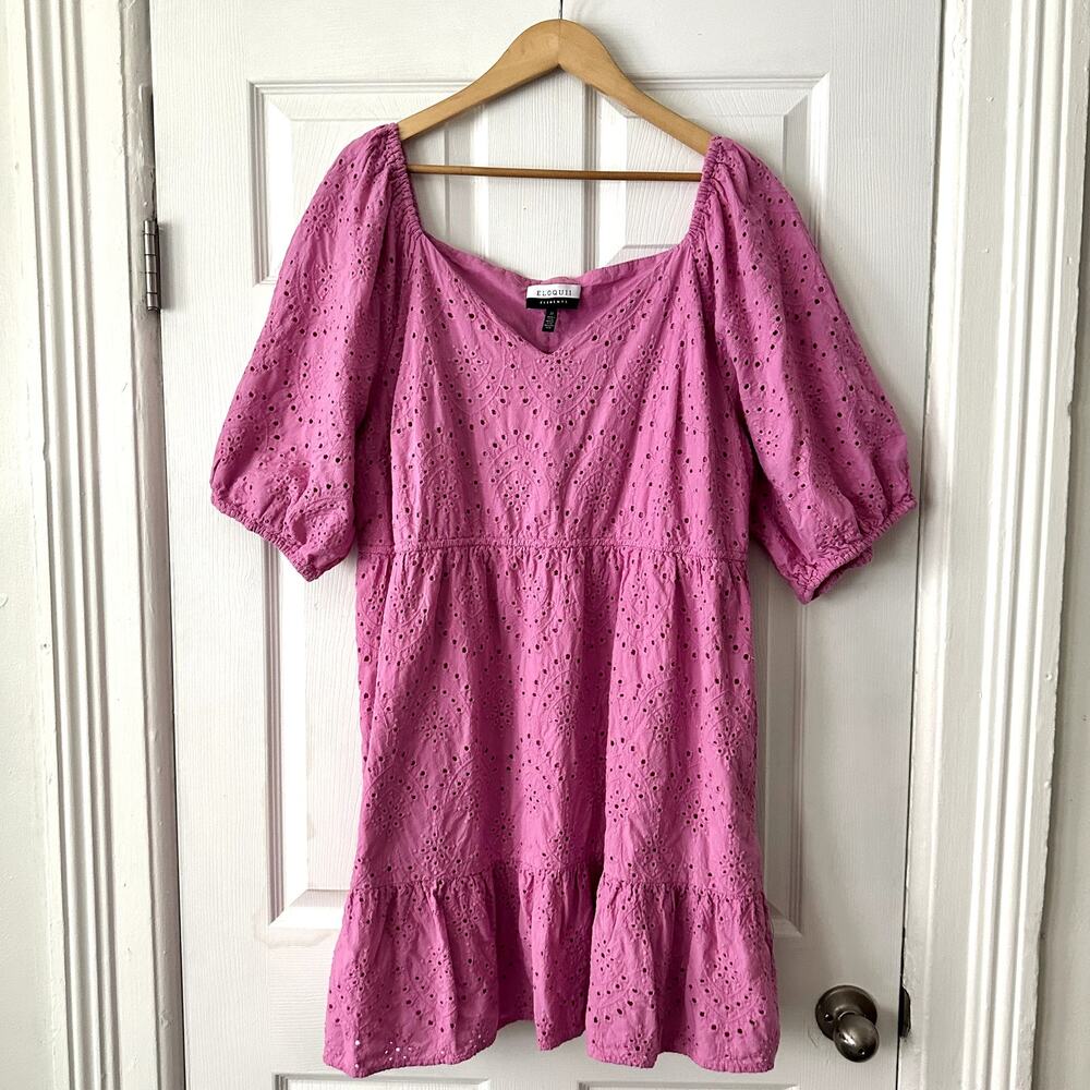Elouquii Pink Elements Eylet Dress Sz 22
